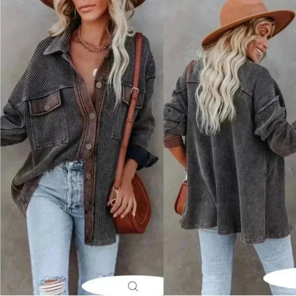 Waffle Knit Shacket Oversized Relaxed Women’s Large Scout